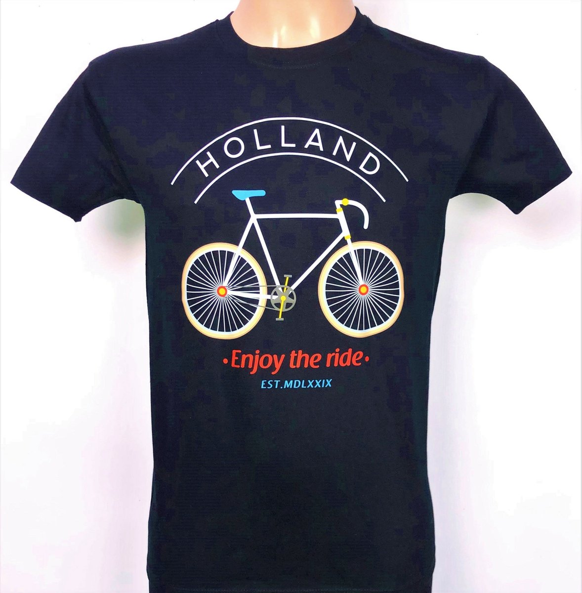 T-shirt zwart Holland enjoy the ride heren | Maat 2XL